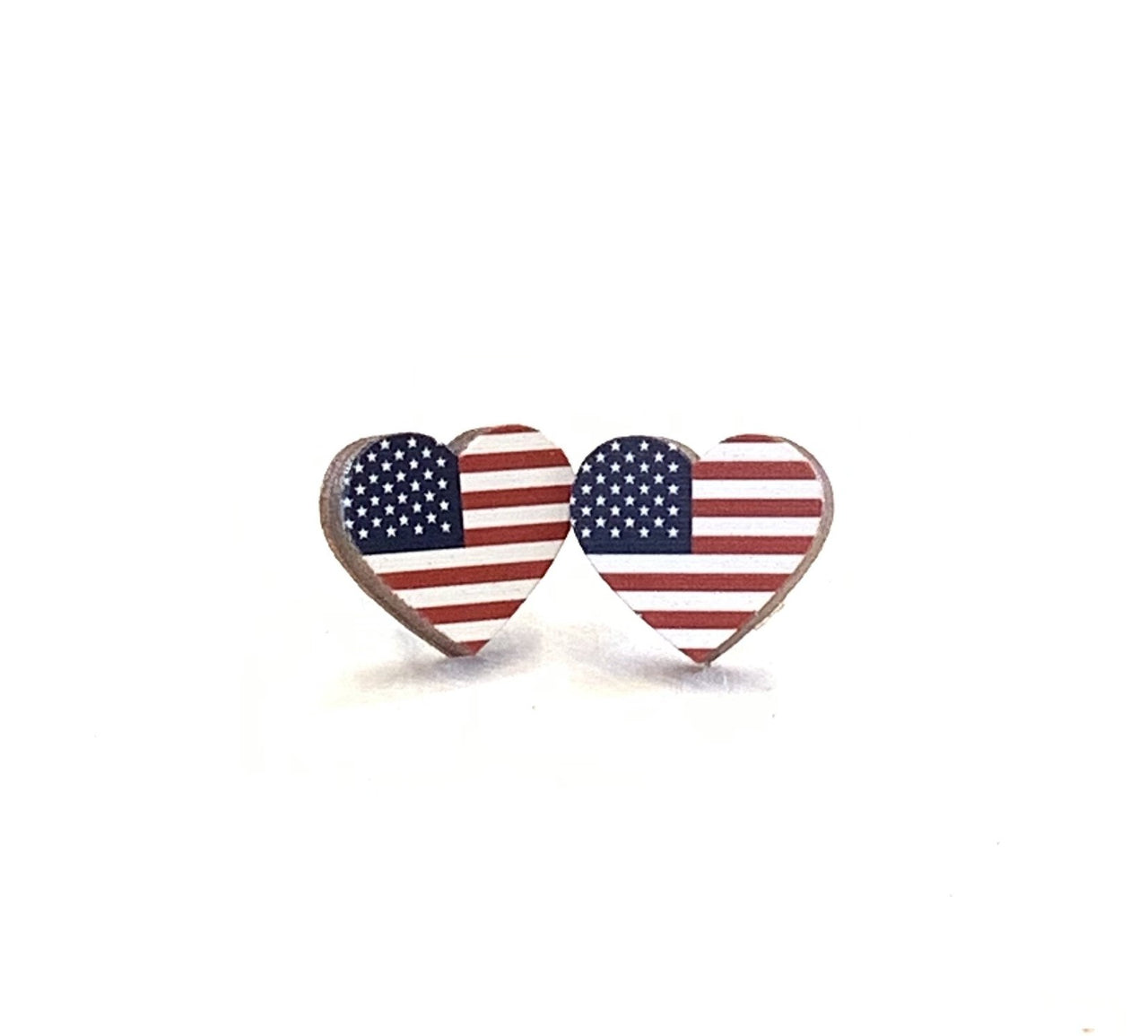 A pair of Flag Heart Stud Earrings #3086 in red white and blue