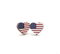 Thumbnail for A pair of Flag Heart Stud Earrings #3086 in red white and blue