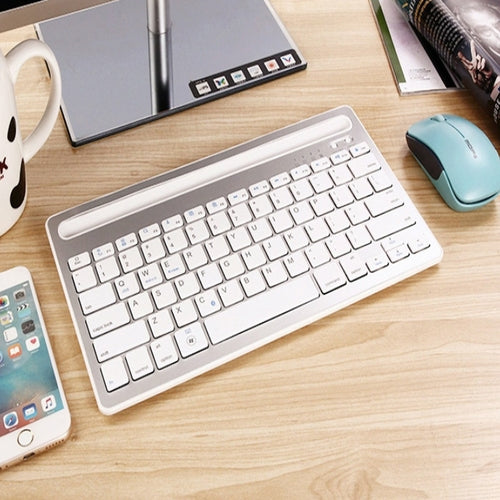 A Multi-Task Master Of All Bluetooth Keyboard shown in silver and white