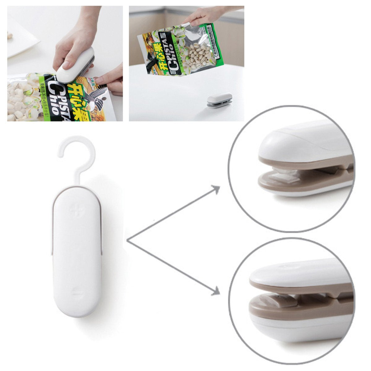 Snack Bag Open And Seal Mini Machine 2 In 1 sealing a bag of pistachios 