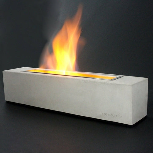 Trellick Cuboid Tabletop Concrete Fire Pit lit