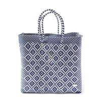 Thumbnail for A MEDIUM BLUE AZTEC TOTE BAG in white with blue diamond emblems