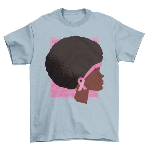 A blue pink and brown Afro Breast Cancer Awareness T-shirt