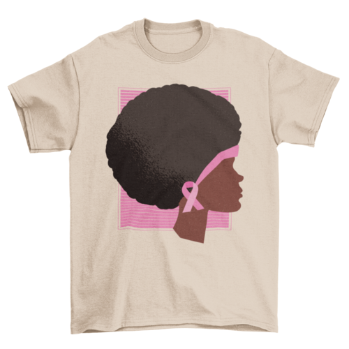 A brown and pink Afro Breast Cancer Awareness T-shirt