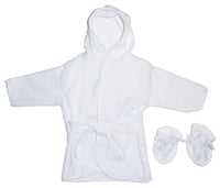 Thumbnail for A white 80/20 Bambini Terry Cloth Robe shown sitting on a table with included white terry cloth socks