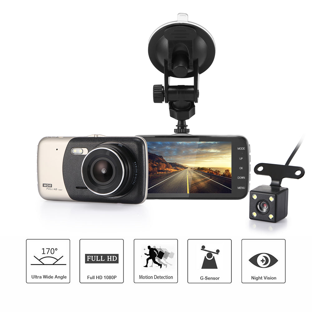 4" Dual Lens 1080P FHD 1.0MP Dash Camera