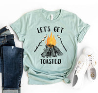 Thumbnail for A teal green Lets Get Toasted T-shirt shown with a pair of blue jeans next to it and a white pair of tennis shoes