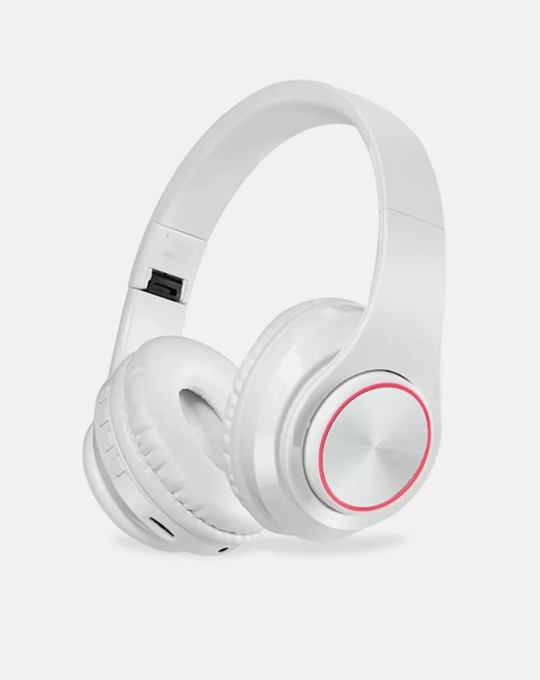 A white pair of Ninja Dragon Z10 Color Changing Bluetooth Headphones with red trim around the ear cans