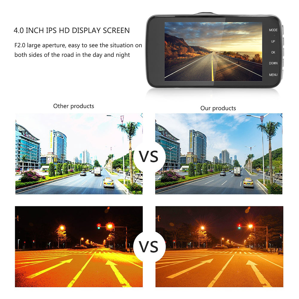 4" Dual Lens 1080P FHD 1.0MP Dash Camera