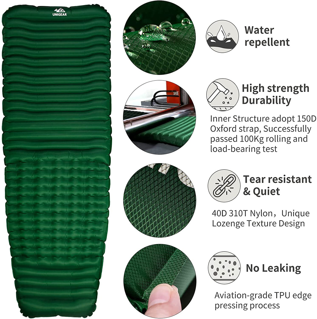 Photo showing specs of the Camfy P3 Air Nylon/Oxford Sleeping Pad