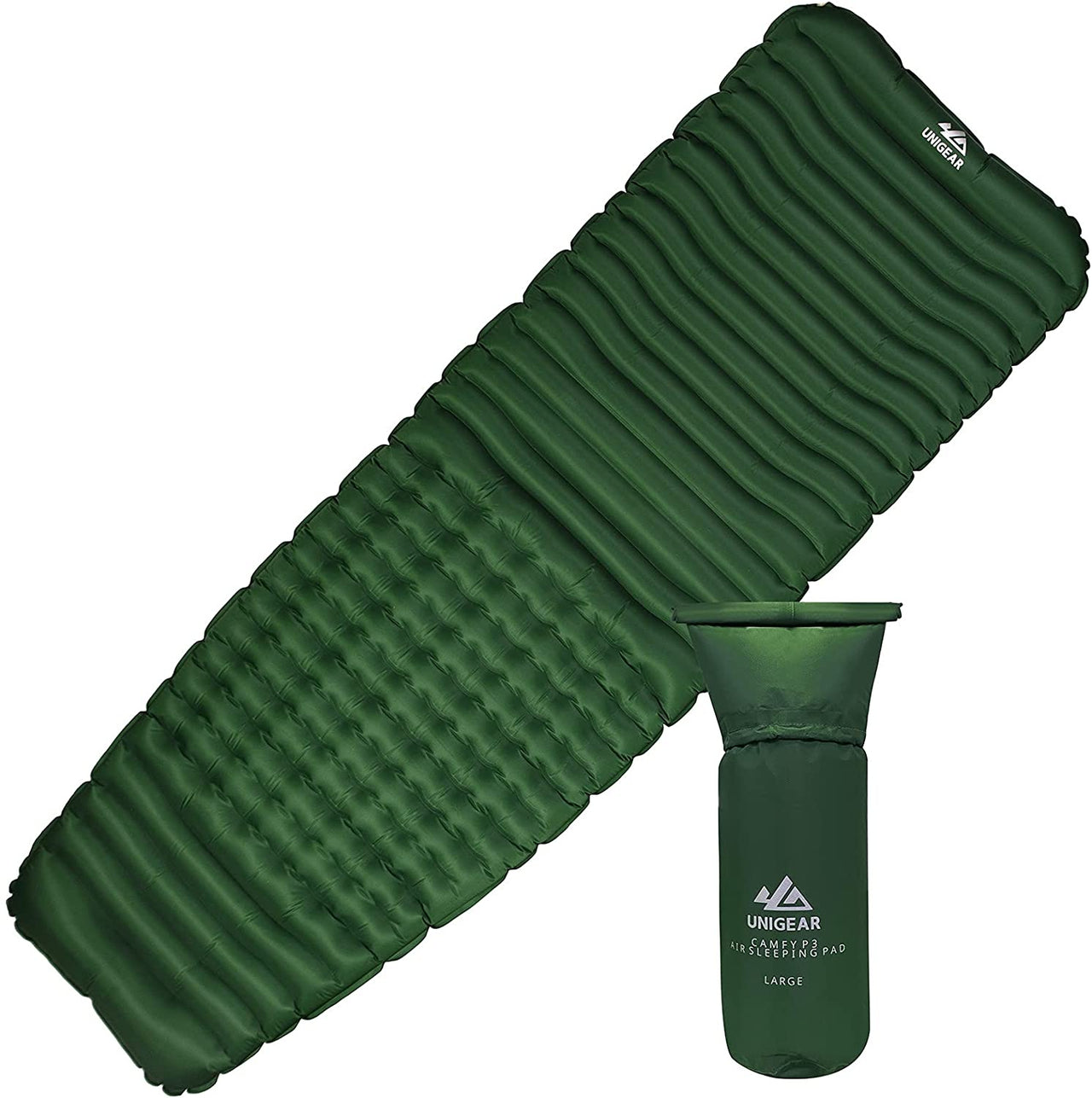 A green Camfy P3 Air Nylon/Oxford Sleeping Pad shown