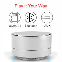 Thumbnail for Shows various features of the Mini Portable Bluetooth Speaker w/ USB/SD Card Slot microsd bluetooth and aux port