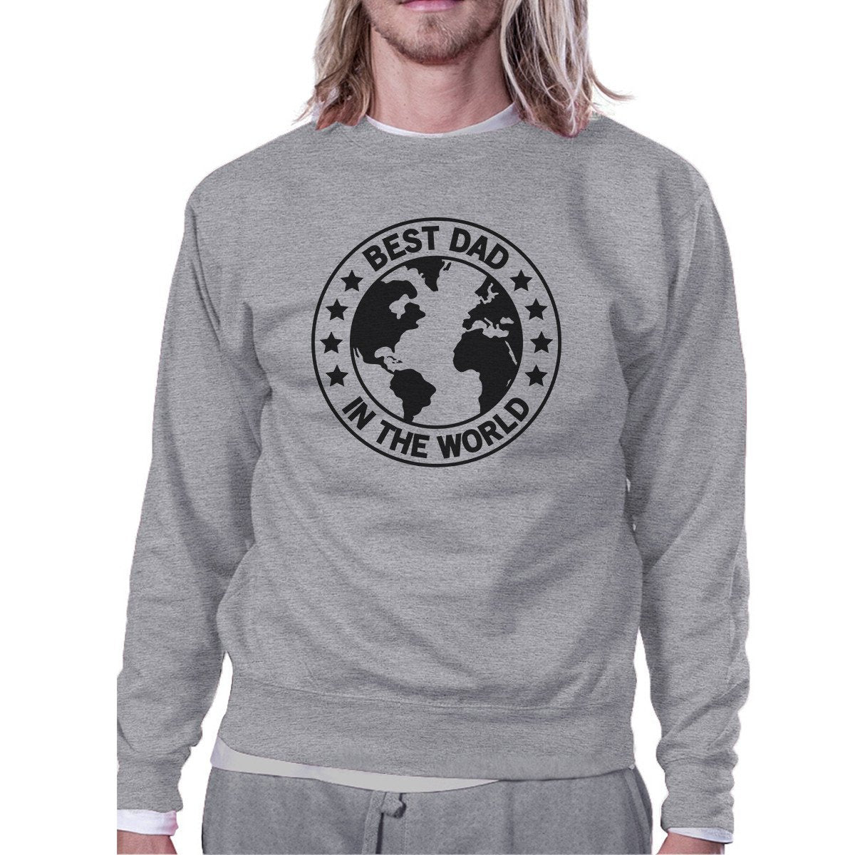 Male model showing wearing a World Best Dad Unisex Grey Cute Sweatshirt Perfect