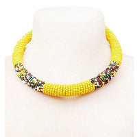 Thumbnail for A yellow Maasai Yellow Choker Necklace with multicolor beads along the front side shown on a female manakin