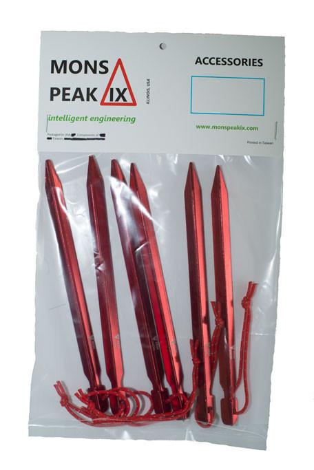 Shows the Mons Peak IX Tent Stakes, (6 Pack) in there packaging