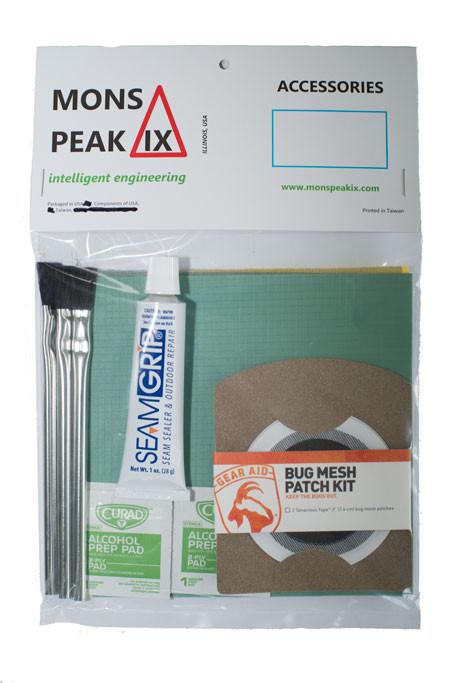 Shows the Mons Peak IX Night Sky Home & Field Repair Kit in its package it read Mon Peak IX intelligent engineering