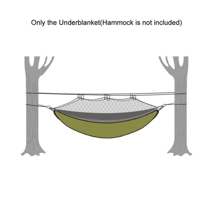 Shows how the Ripstop Nylon Waterproof Hammock Under Quilt should be deployed