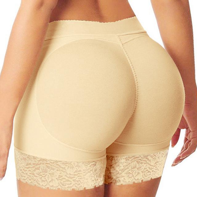 Shows the back of the Premium Padded Butt Lifter Body Shaper worn by a female model it is yellow in color